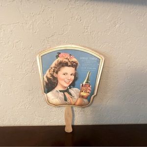 VINTAGE RC COLA ROYAL CROWN SODA SHIRLEY TEMPLE AD FAN WWII 1940's